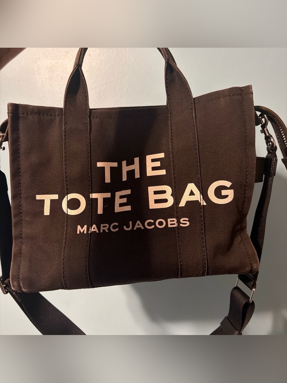 Marc Jacobs Brown Canvas 'The Tote Bag' with Beige Logo
